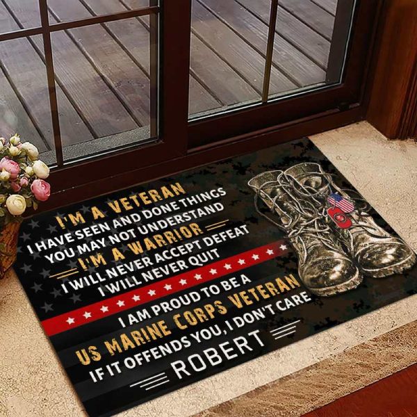 Veteran door mat with your name - I am proud Marine Corps Online Hot Sale