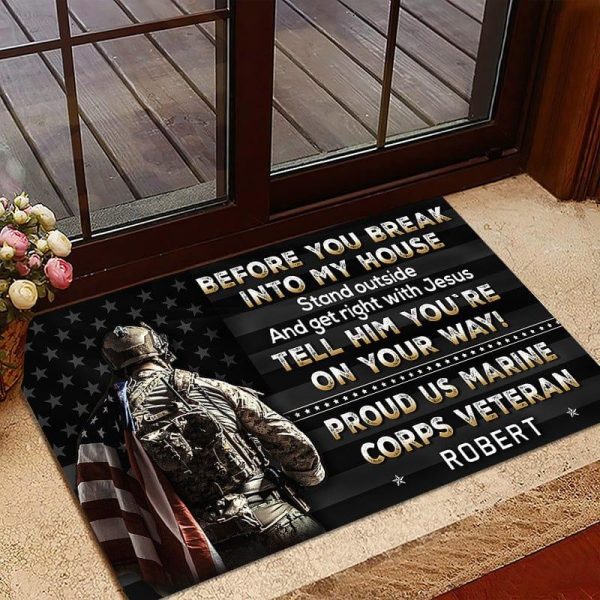 Veteran door mat with your name - Get approved Marine Corps Fashion