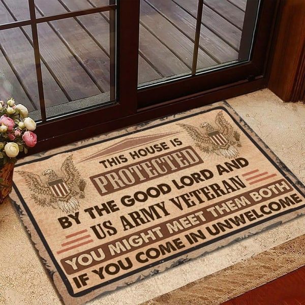 Veteran door mat - This house is protected Army For Cheap