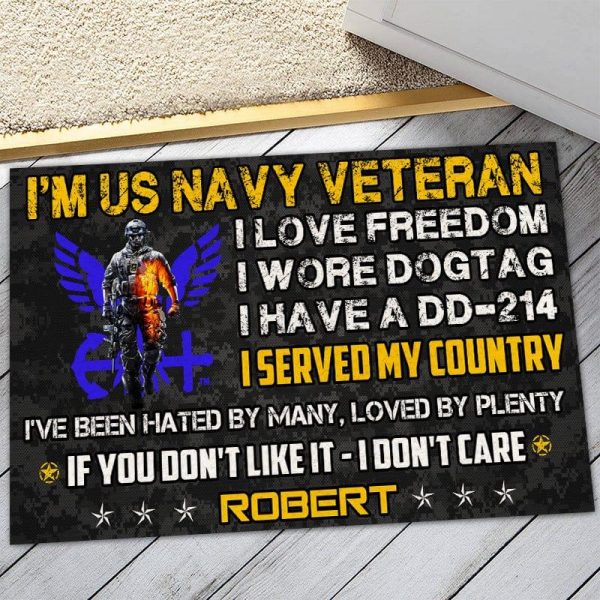 Veteran door mat with your name - Unbroken Veteran Navy Online