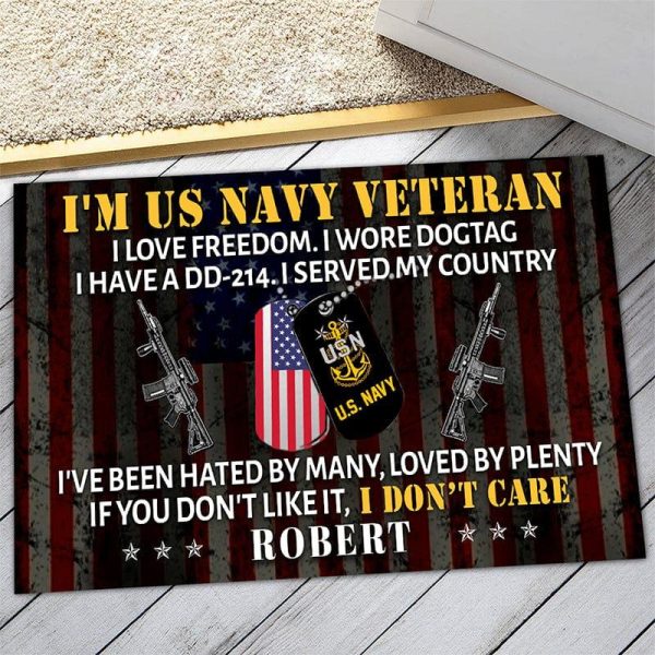 Veteran door mat with your name - I love freedom Navy Supply