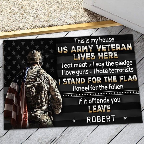 Veteran door mat with your name - This is my house Army Supply