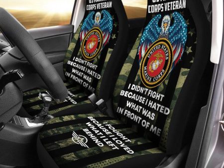 Set of 2 universal fit, United States  I fought because I loved  veteran car seat covers Marine Corps on Sale