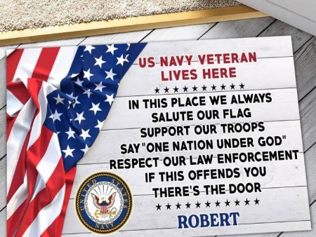 Veteran door mat with your name - Support our troops Navy Discount