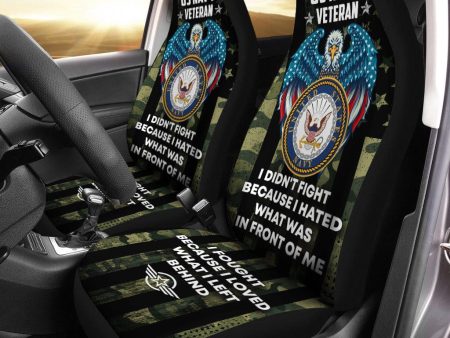 Set of 2 universal fit, United States  I fought because I loved  veteran car seat covers Navy on Sale