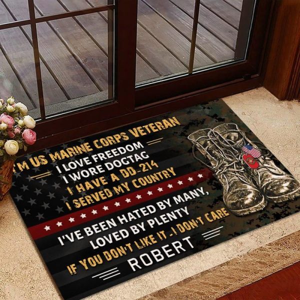 Veteran door mat with your name - I don t care Marine Corps For Discount