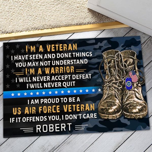 Veteran door mat with your name - I am proud Air Force Fashion