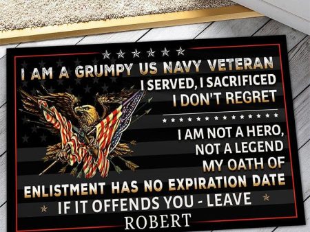 Veteran door mat with your name - Retro eagle Navy Online Sale