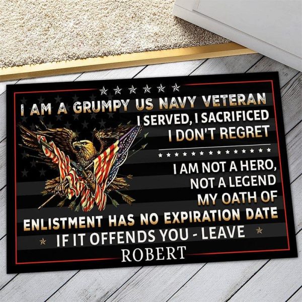 Veteran door mat with your name - Retro eagle Navy Online Sale