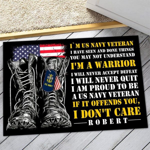 Veteran door mat with your name - I will never quit Navy Online Hot Sale