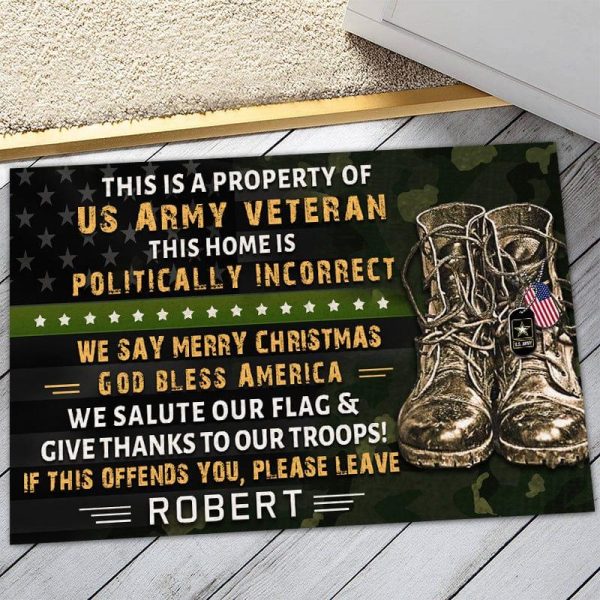 Veteran door mat with your name - Property of US Veteran Army Cheap