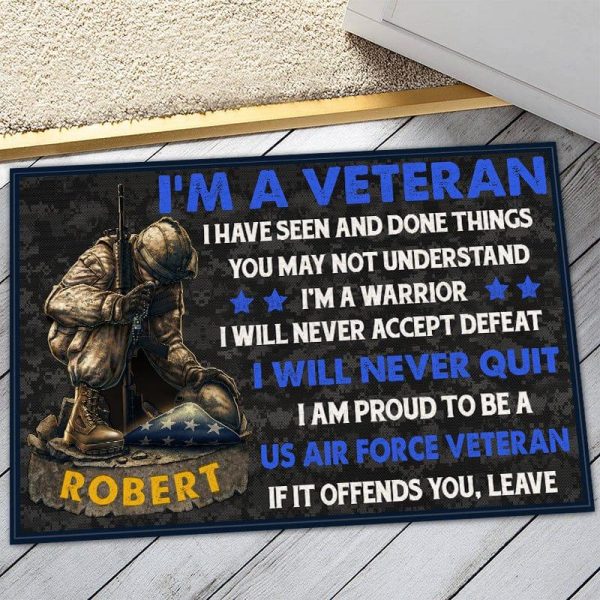 Veteran door mat with your name - Kneel for the fallen Air Force For Cheap