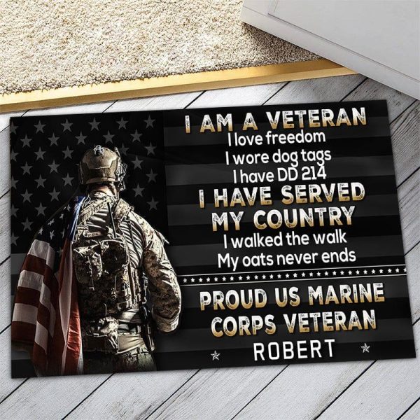 Veteran door mat with your name - I have DD-214 Marine Corps For Discount