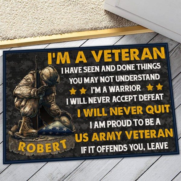 Veteran door mat with your name - Kneel for the fallen Army Sale