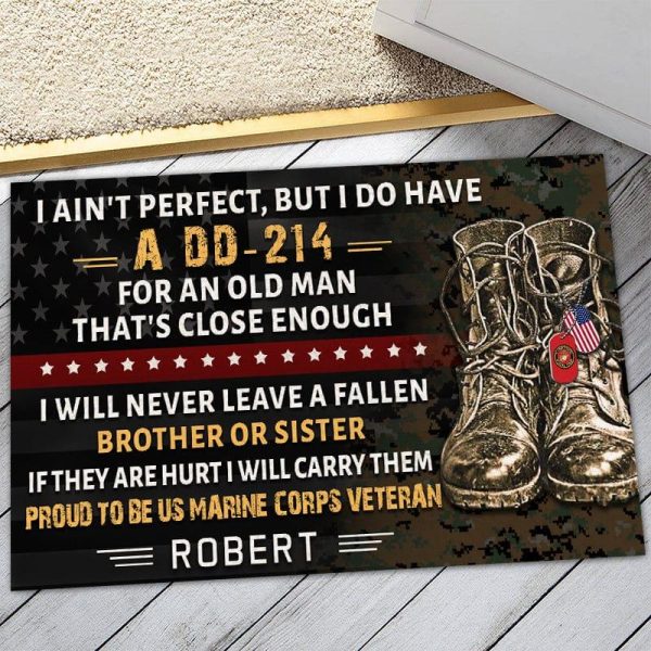 Veteran door mat with your name - DD-214 Marine Corps Supply