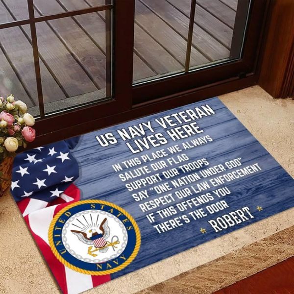 Veteran door mat with your name - Salute our flag Navy For Sale