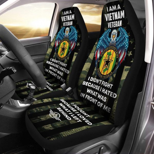 Set of 2 universal fit, United States  I fought because I loved  veteran car seat covers Vietnam Veteran Sale