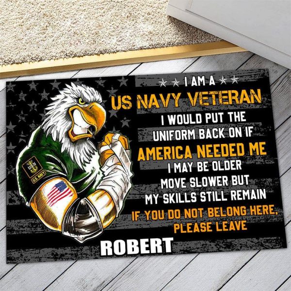 Veteran door mat with your name - Powerful eagle Navy Supply