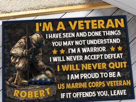 Veteran door mat with your name - Kneel for the fallen Marine Corps on Sale