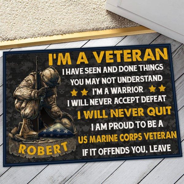 Veteran door mat with your name - Kneel for the fallen Marine Corps on Sale