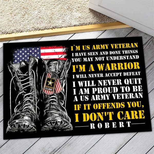 Veteran door mat with your name - I will never quit Army Cheap