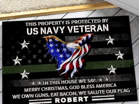 Veteran door mat - This property is protected by proud US Veteran Navy Supply