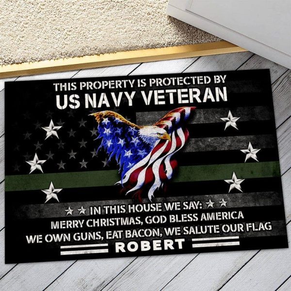 Veteran door mat - This property is protected by proud US Veteran Navy Supply