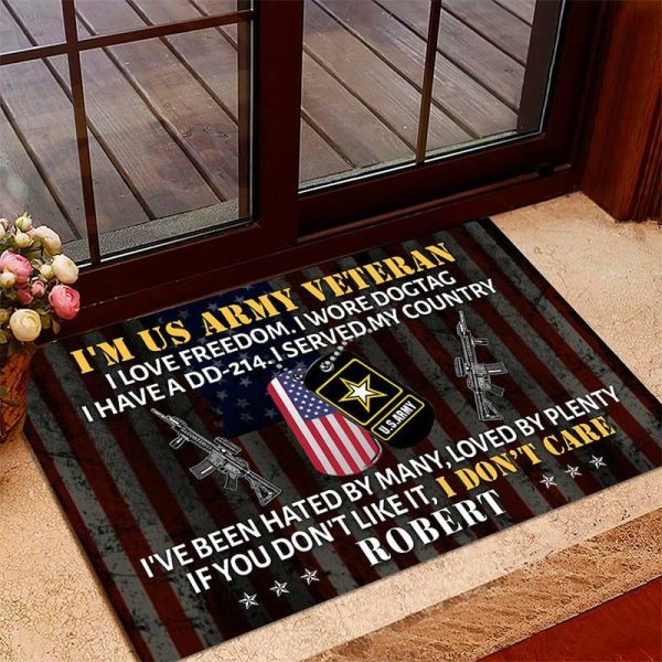 Veteran door mat with your name - I love freedom Army Online Sale