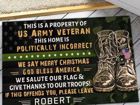 Veteran door mat with your name - Property of US Veteran Army Cheap