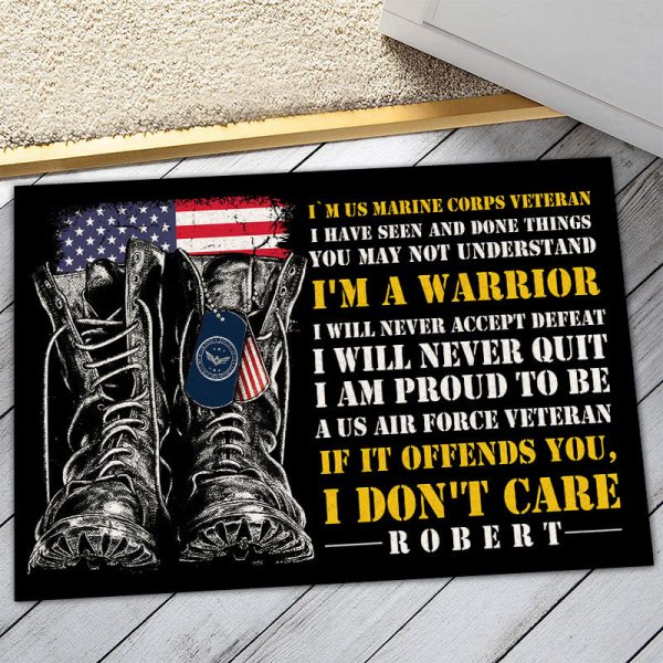 Veteran door mat with your name - I will never quit Air Force on Sale