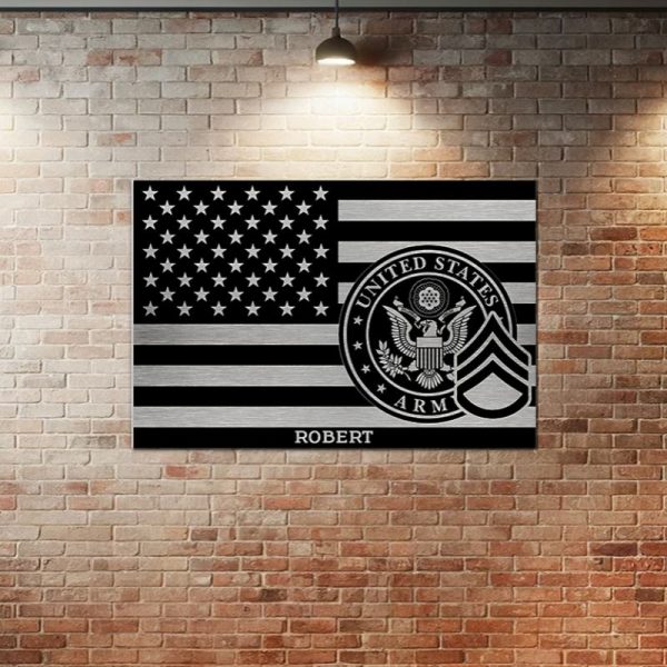 Brushed Aluminum Print For Veteran - Flag With Insignia Fashion