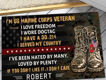 Veteran door mat with your name - I don t care Marine Corps For Discount