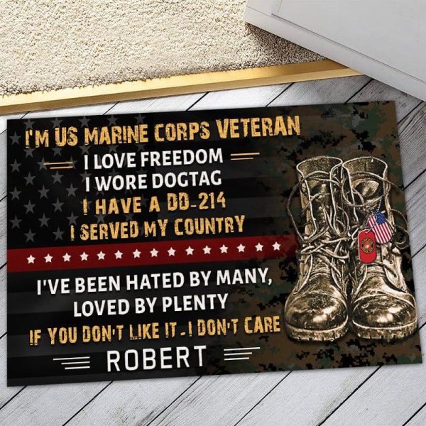 Veteran door mat with your name - I don t care Marine Corps For Discount