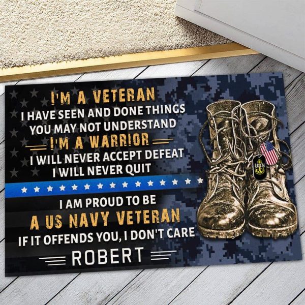 Veteran door mat with your name - I am proud Navy Fashion