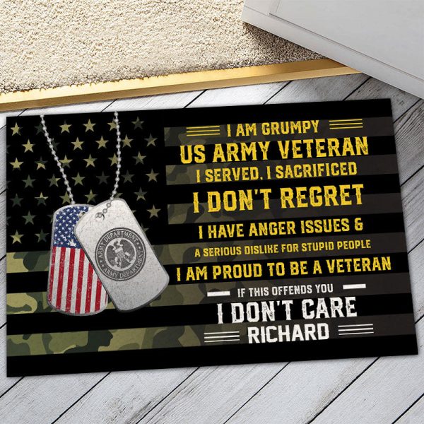 Personalized door mat with your name - Grumpy veteran Army Online