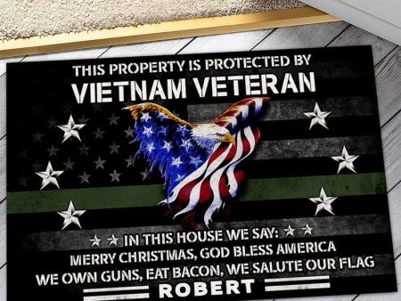 Veteran door mat - This property is protected by proud US Veteran Vietnam Veteran For Sale