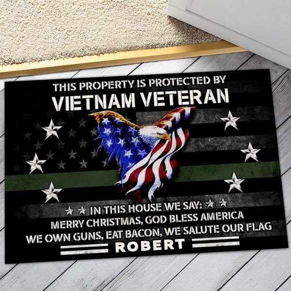 Veteran door mat - This property is protected by proud US Veteran Vietnam Veteran For Sale