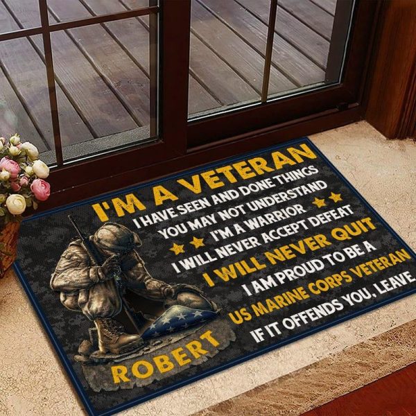 Veteran door mat with your name - Kneel for the fallen Marine Corps on Sale