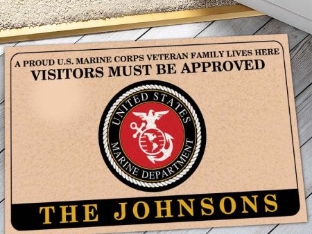 Veteran door mat with your name - Veteran family lives here Marine Corps Cheap