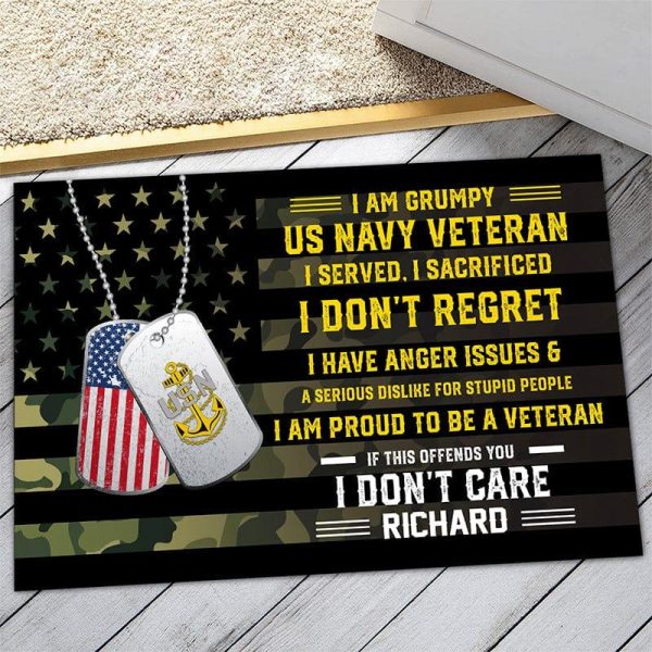 Personalized door mat with your name - Grumpy veteran For Sale