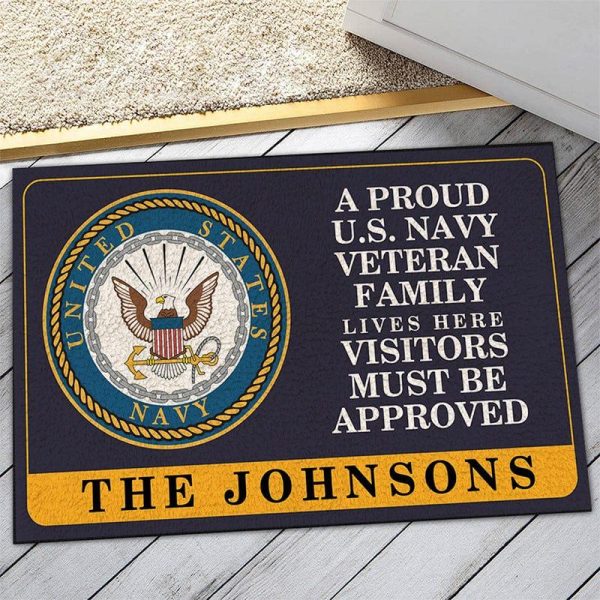 Veteran door mat with your name - A proud veteran family Navy Supply