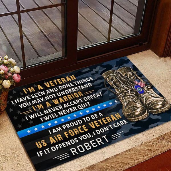 Veteran door mat with your name - I am proud Air Force Fashion