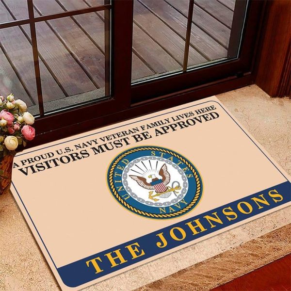 Veteran door mat with your name - Veteran family lives here Navy For Sale