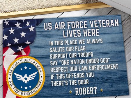 Veteran door mat with your name - Salute our flag Air Force Fashion