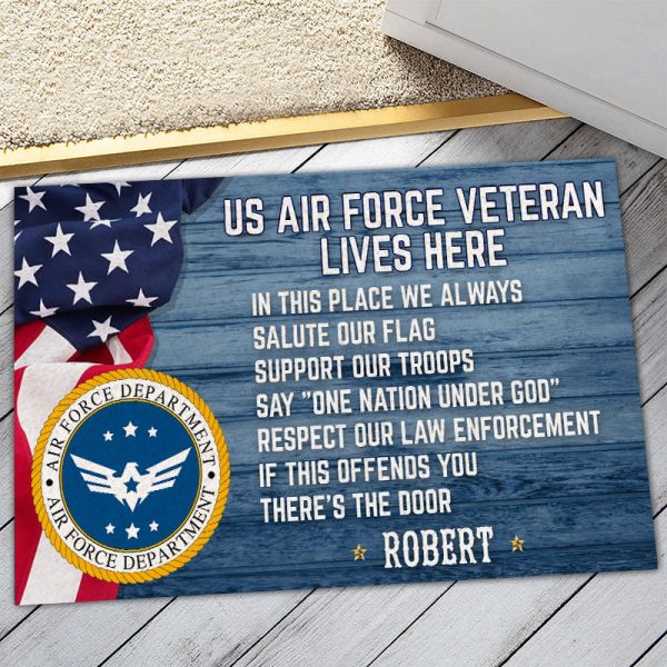 Veteran door mat with your name - Salute our flag Air Force Fashion