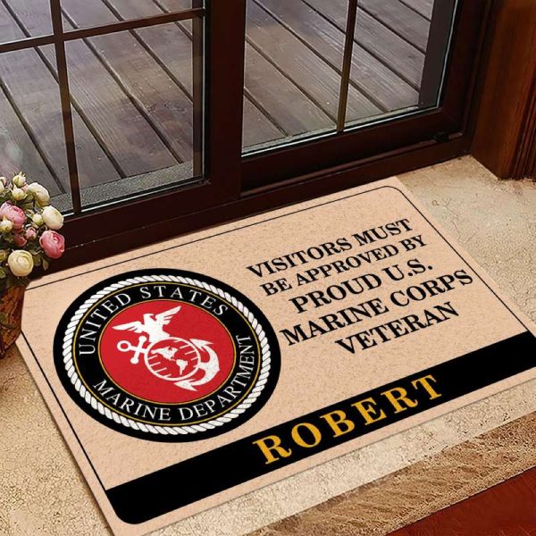 Veteran door mat with your name - Visitors must be approved Marine Corps Discount