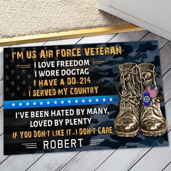 Veteran door mat with your name - I don t care Air Force For Cheap