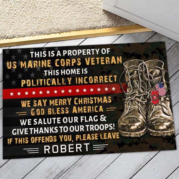 Veteran door mat with your name - Property of US Veteran Marine Corps Online now