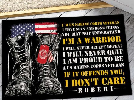 Veteran door mat with your name - I will never quit Marine Corps Discount