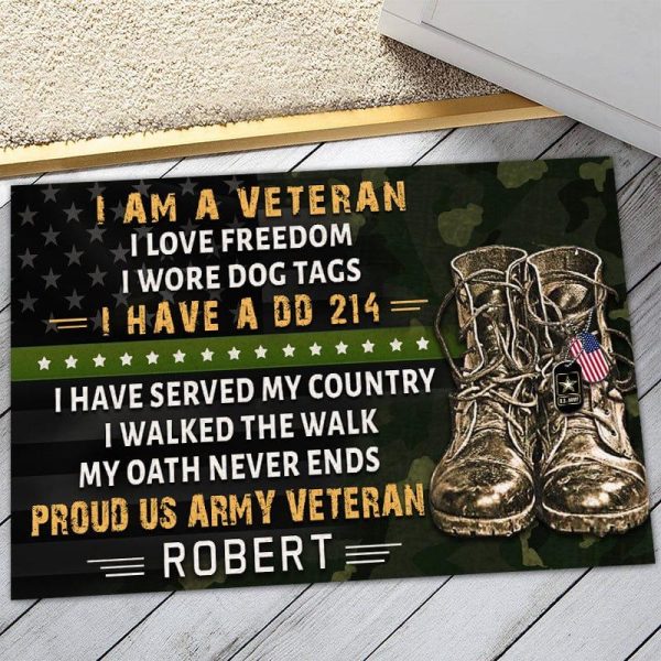 Veteran door mat with your name - I have served my country Army on Sale